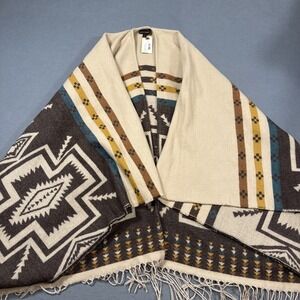NWT Coco & Carmen Shawl Poncho Wrap One Size TAN BRN TRIBAL AZTEC Casual Career